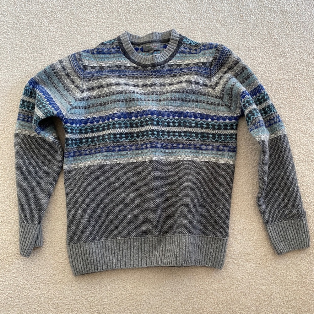 LORENZO MAGNI Wool Sweater Made in Italy Grey Patterned